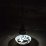 Contracted by Light (detail) / ceramic, light, acrylic with marble dust, acrylic/fabric and electricity wire 97 x 13 x 13 IN